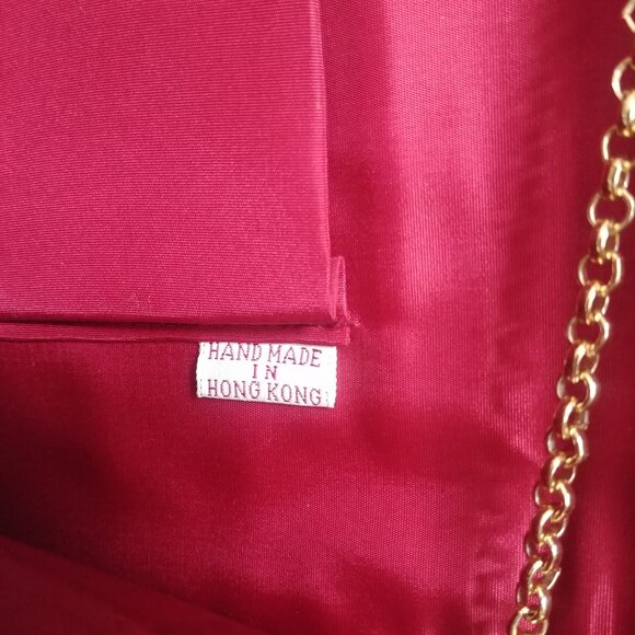 Vintage dark red velvet handmade in Hong Kong gold chain clutch bag purse - Picture 8 of 16